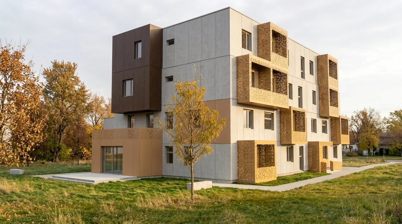 Apartment building in Opava, corner view