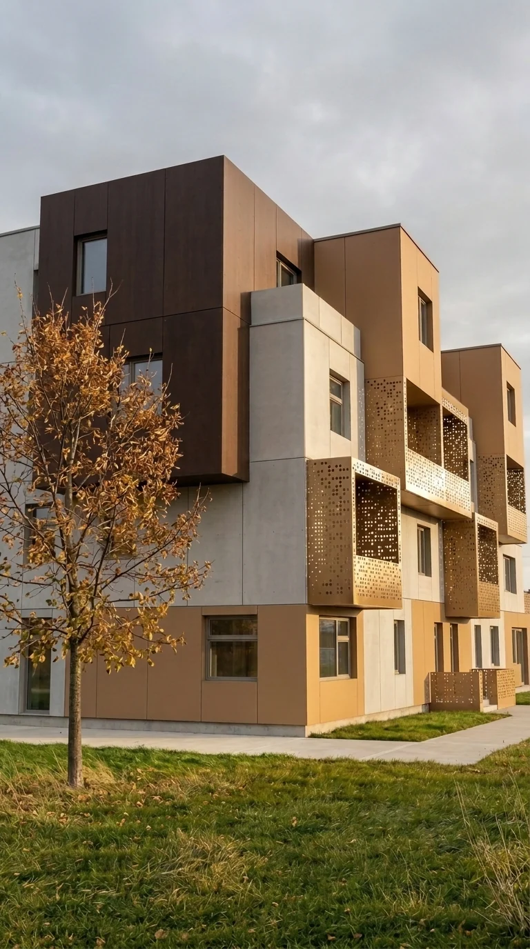 Apartment building in Opava, articulated facade and balconies