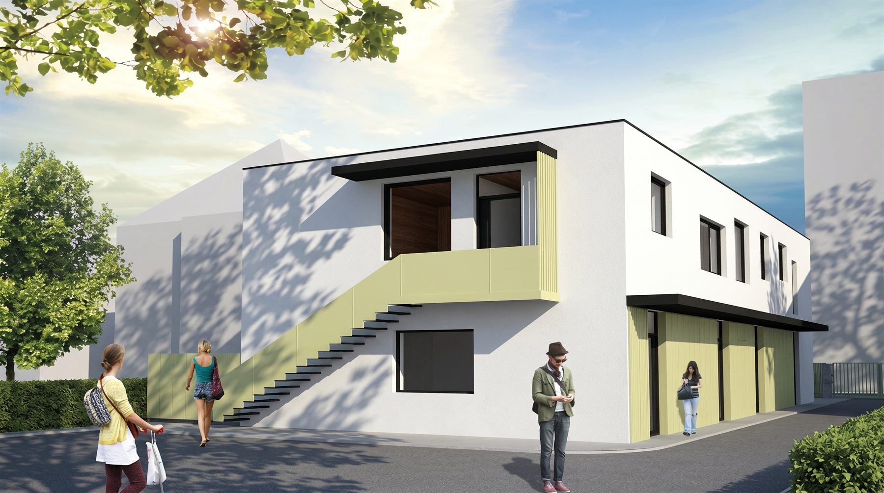 Architektonická studie bytového domu v Hradci Králové, vizualizace bytový dům pohled z ulice, ing. arch. Pavla Tylichová
