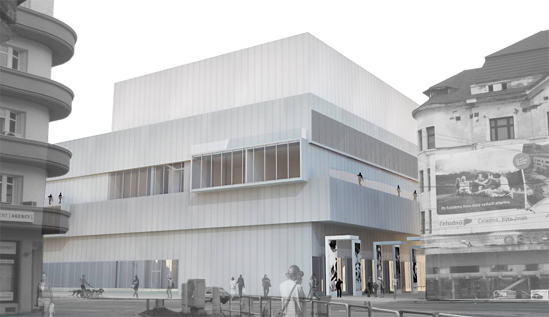 Moravskoslezský dům pro umění a kulturu vizualizace Architektura, projekt, skleněná fasáda, konzoly, ing. arch. Pavla Tylichová