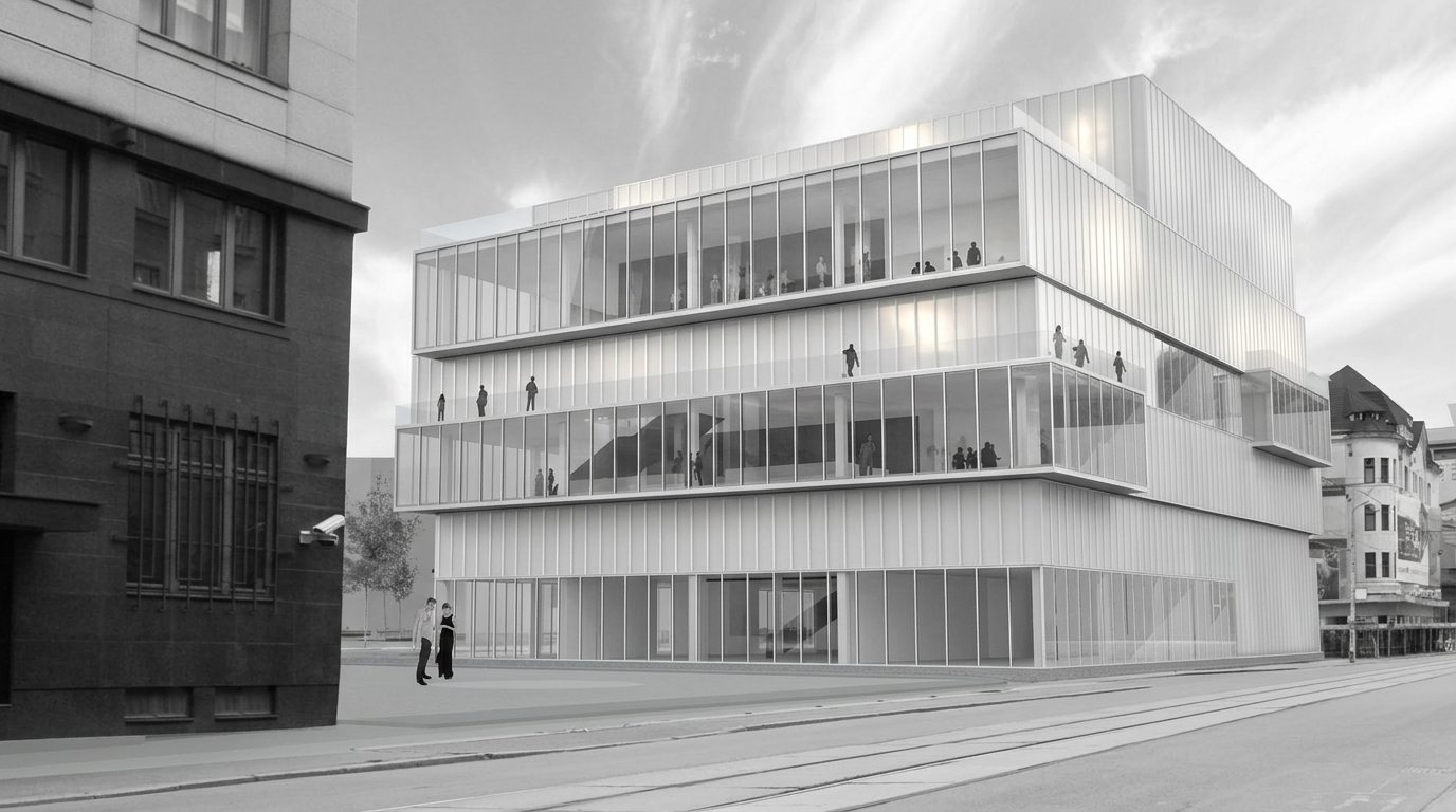 Moravskoslezský dům pro umění a kulturu  vizualizace skleněná fasáda ing. arch. Pavla Tylichová