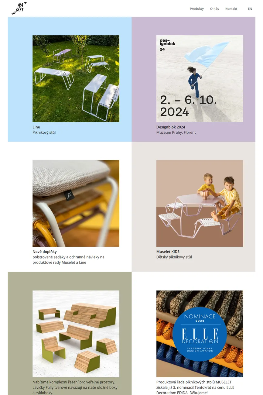 náhled webu Nacity s produktovou grafikou a kampaní Designblok