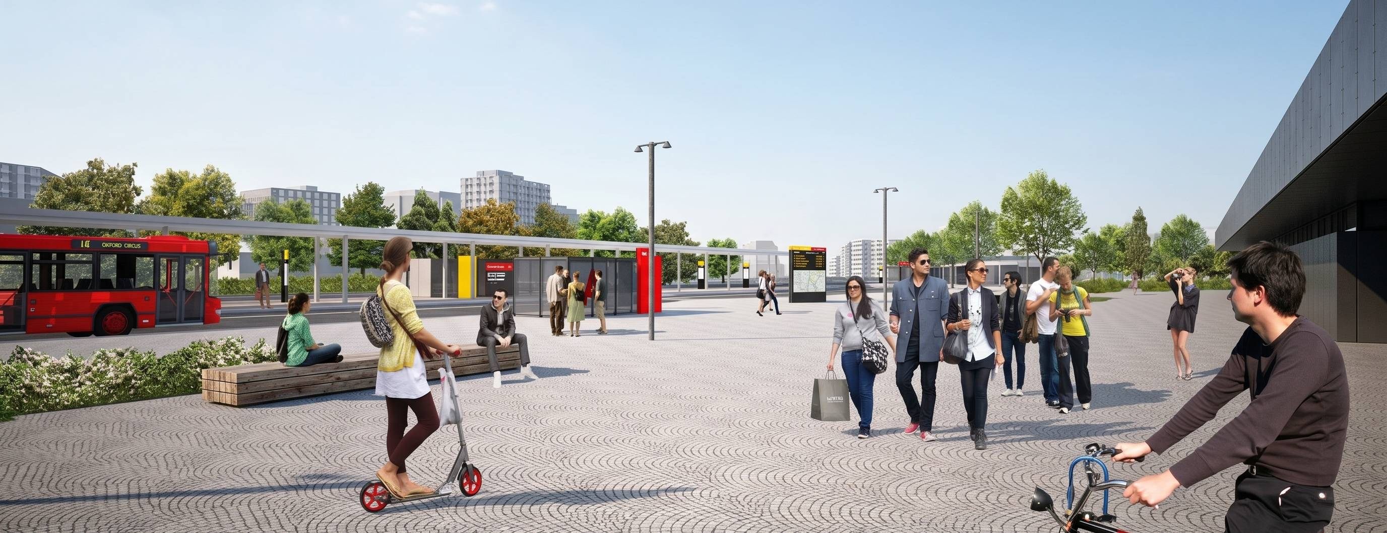 návrh prostoru Pardubického přednádraží, pohled na předprostor nádraží a autobusové zastávky